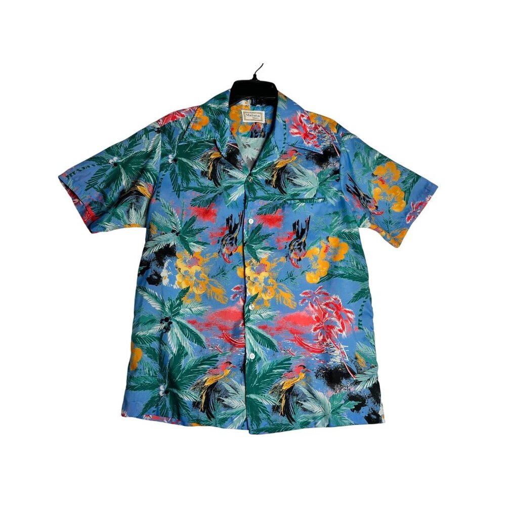 Maluna Short Sleeve Hawaiian Button Down Silk Shirt Mens Small